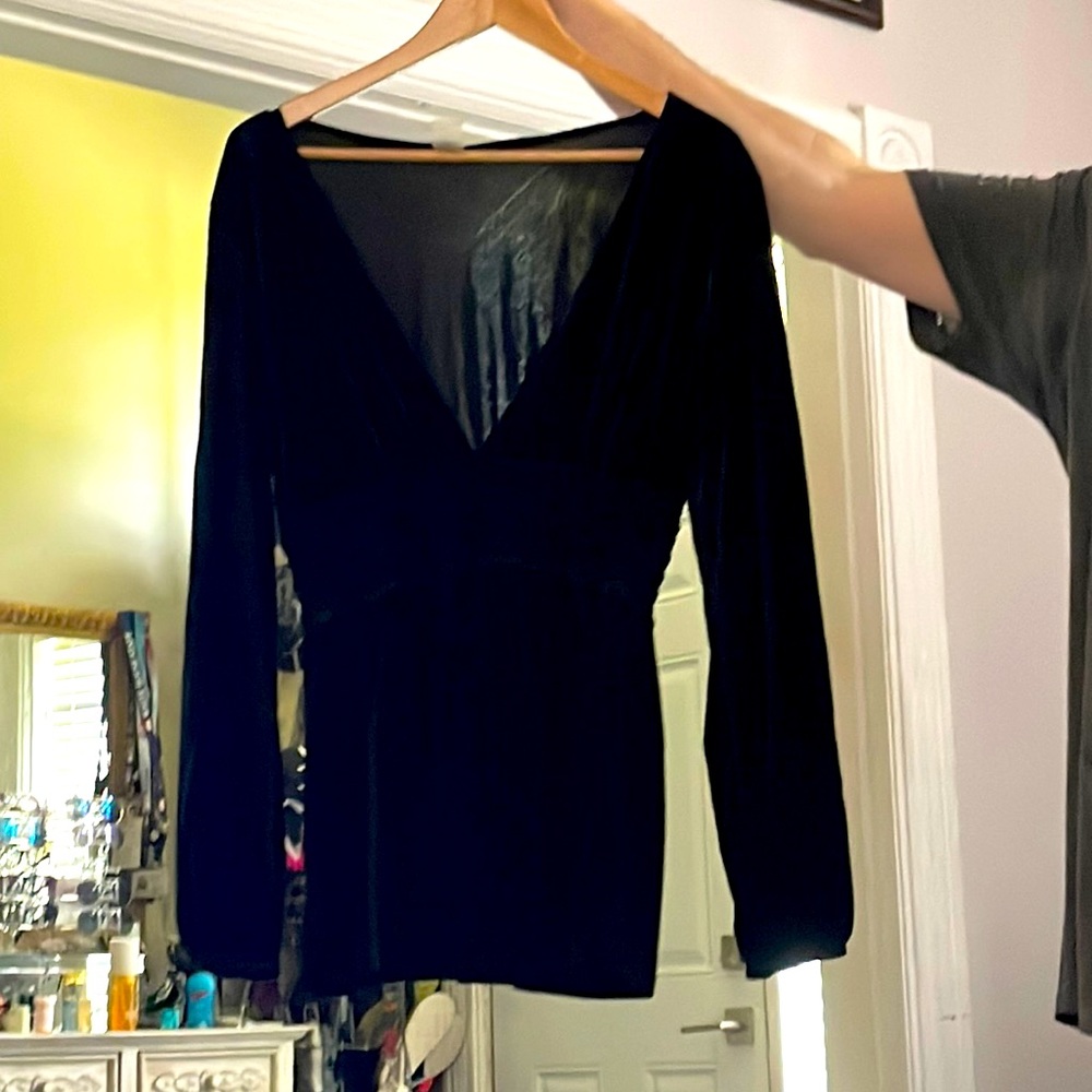 Black Velvet Deep V-neck Long Sleeve Top